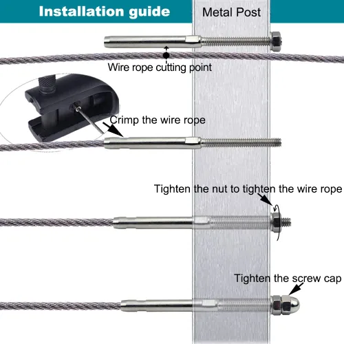 Vista 5 de 3/16 T316 T316 Tensor de acero inoxidable Cable Barandilla Hardware 60pcs para postes de madera y metal