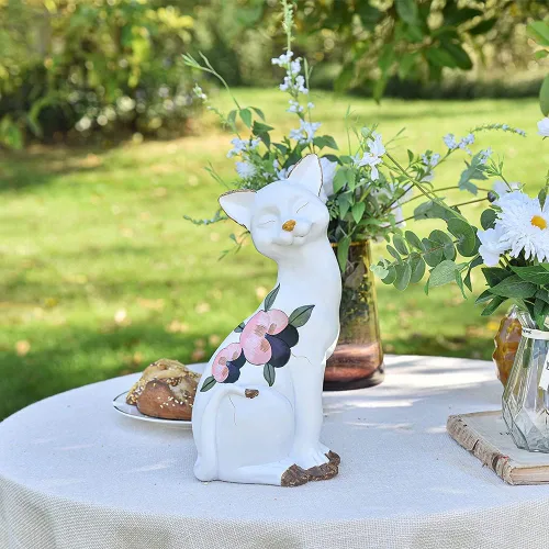 Vista 5 de Sungmor Encantadora estatua de jardín de gato sentado – Decoración para interiores y exteriores paisajismo estatua de gato – Soporte para plantas