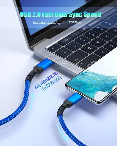 Vista 5 de Cable USB C a USB C de 60 W, [6 pies, paquete de 5] cable trenzado tipo C de carga rápida compatible con iPhone 17, 16, 15 Pro Max, MacBook iPad