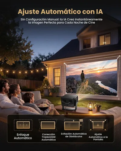Vista 9 de Proyector para exteriores 4K [VIDAA Live TV/56W Dolby/1450 ISO] con WiFi6 y Bluetooth, proyector inteligente compatible con Netflix, control de voz