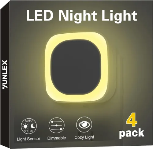 Vista 19 de YUNLEX Paquete de 4 luces nocturnas enchufables regulables, luz nocturna azul, sensor automático de atardecer a amanecer, luz nocturna LED, brillo