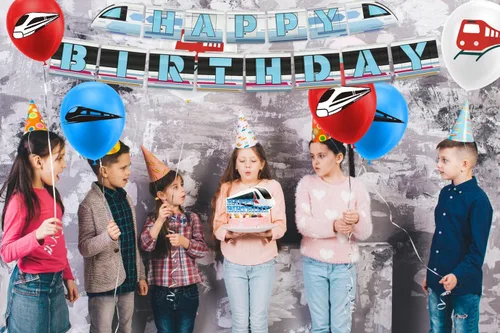 Vista 7 de Decoraciones de fiesta de tren de alta velocidad, suministros de fiesta de cumpleaños de tren bala, incluye pancarta de tren de alta velocidad