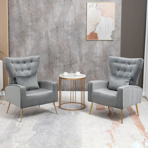 Vista 16 de ZJhome Sillas Modernas para Sala de Estar de Terciopelo Silla de Acento Sillón con Almohada Lumbar, Sillas de Dormitorio de Respaldo Alto Silla