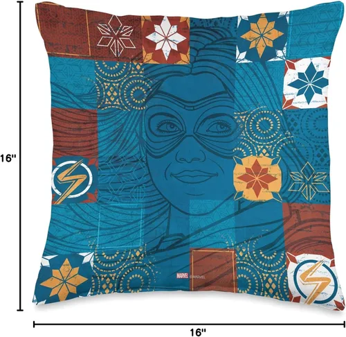Vista 4 de Marvel Ms Kamala Khan - Almohada de patchwork, 16 x 16 pulgadas, multicolor
