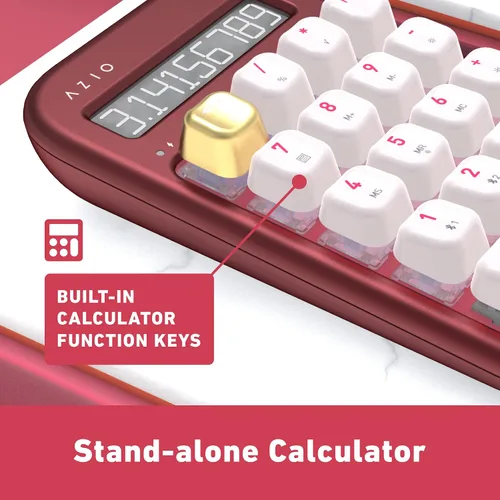 Vista 4 de AZIO IZO Calculadora mecánica inalámbrica y teclado numérico (Rojo/Oro) - Bluetooth 5.0 y USB, interruptor mecánico Gateron-Blue, 9 modos