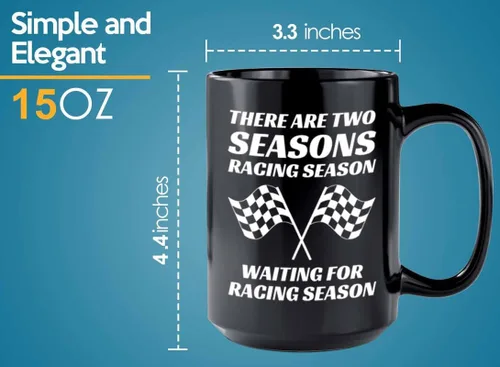 Vista 5 de Taza de café Racer de 15 onzas, color negro, temporada de carreras, Fuel Speed Racer Car Guys Circuit, regalos para él, papá, hombres, novio
