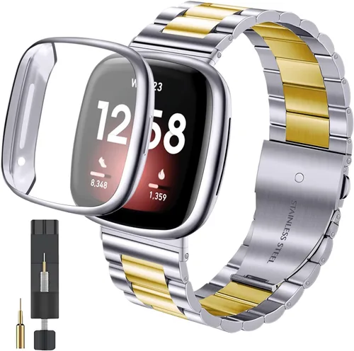 Vista 12 de ZPJPPLX para Fitbit Versa 4/Sense 2, Correa de Muñeca de Acero Inoxidable Sólido con Funda de Reloj, para Versa 3/Sense Correas de Repuesto de Metal