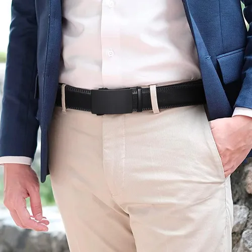 Vista 4 de SENDEFN Cinturón de cuero para hombre con hebilla de trinquete automático para vestido casual ajuste con caja de regalo