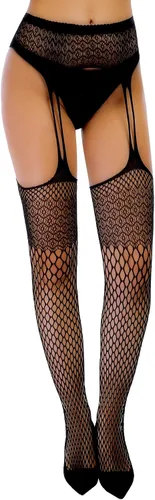 Vista 6 de Skylety 6 pares de medias de red para mujer, medias altas hasta el muslo, medias con tirantes para mujeres y niñas