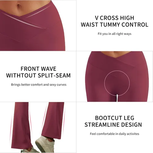Vista 3 de lemonsky Pantalones de yoga acampanados para mujer, de cintura alta, para entrenamiento, casual, corte de bota, con control de abdomen, pantalones