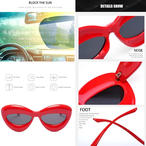Vista 4 de Haqptul 2 pares de lentes de sol inflados con diseño de ojo de gato, montura gruesa cuadrada, gafas de moda para mujeres y hombres, modernos y2k