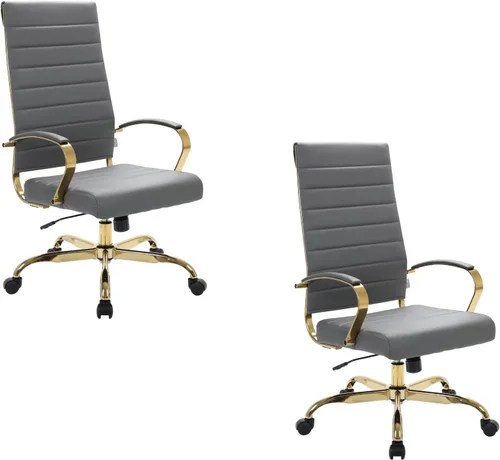 Vista 27 de LeisureMod Silla de oficina moderna de cuero con respaldo alto, silla de escritorio ejecutiva giratoria y ajustable con marco dorado, diseño Blanco