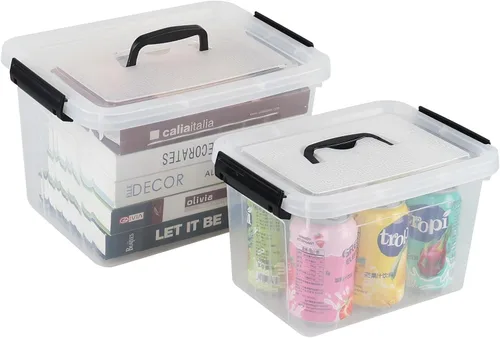 Vista 5 de Ggbin Caja de almacenamiento de plástico transparente con asa, contenedor de almacenamiento con tapa