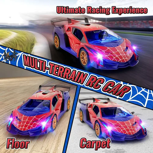 Vista 5 de ZIROKAY Coche de control remoto de araña con luces de flash multicolor, autos RC Drift, juguetes de araña, regalos para niños de 3, 4, 5, 6, 8, 7