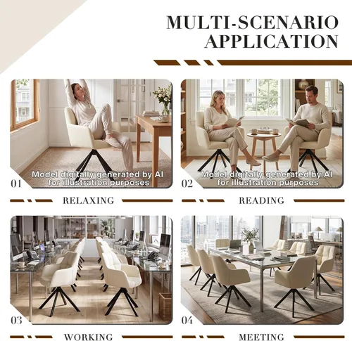 Vista 7 de EALSON Cómoda silla de escritorio de cuero, moderna silla de trabajo para computadora, sin ruedas, silla giratoria con brazo de respaldo medio
