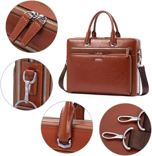 Vista 6 de BOSTANTEN Maletines para Hombre Bolsa de Mensajero de Cuero Genuino para Laptop de 15.6 Pulgadas, Maletín de Oficina, Trabajo, para Negocios, Viaje