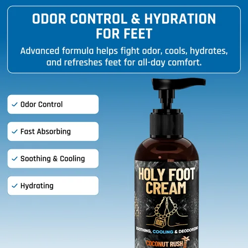 Vista 5 de Derm Dude Holy Foot Cream Crema hidratante diaria para pies con DeoPlex para frescura y arrurruz para una hidratación ligera Aroma de coco Rush