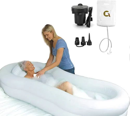 Vista 9 de Bañera inflable médica portátil para ducha, kit de lavabo grande para adultos, cama junto a la bañera para ancianos discapacitados postrados en cama