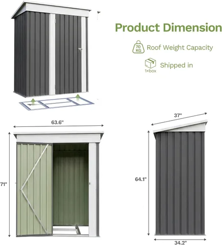 Vista 6 de Devoko Cobertizo de almacenamiento de 5 x 3 pies con marco de suelo, cobertizo de herramientas de jardín impermeable con puerta con cerradura