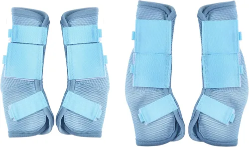 Vista 7 de LEAFOREST Juego de 4 botas para mosca de caballo, protección antideslizante para piernas para burro mini pony, botas de malla transpirable para Azul