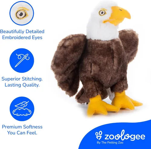 Vista 5 de The Petting Zoo Peluche de águila calva, regalos para niños, animales de vida silvestre Earth Keeperz, juguete de peluche de águila calva marrón