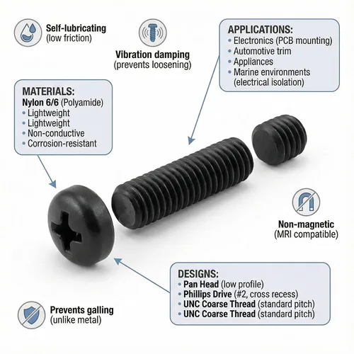 Vista 3 de NACX M5 x 25mm Tornillo de Nylon de Cabeza Redonda y Plana Negro, Phillips Drive, 80Pcs