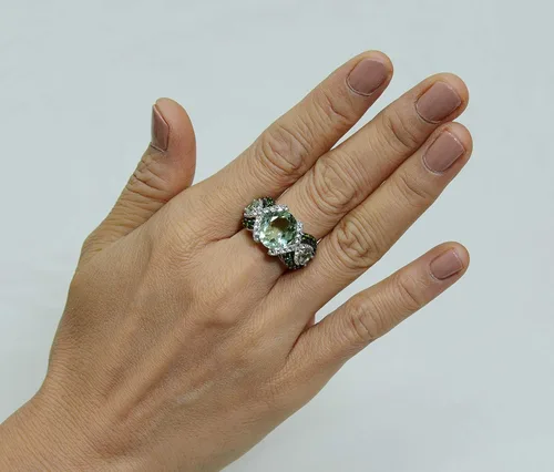 Vista 2 de RB Gems - Anillo de plata de ley 925 con piedras preciosas ovaladas (0.472 x 0.394in, acabado rodiado)