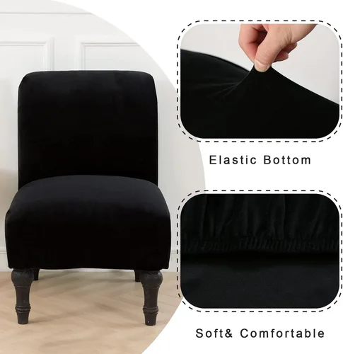 Vista 2 de GULI Funda para silla sin reposabrazos, funda de terciopelo elástico para silla de comedor, funda extraíble para silla con respaldo de ala y fundas