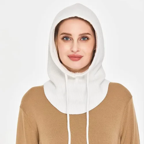 Vista 5 de Sombreros de invierno de punto para mujer, pasamontañas, bufanda cálida con capucha para hombres y mujeres, gorro de calavera