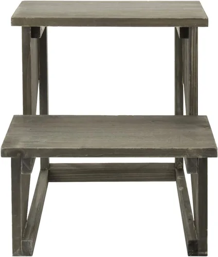 Vista 4 de MyGift Estante de 2 niveles de madera rústica gris oscuro para plantas de escritorio, soporte de maceta estilo granja, organizador de exhibición