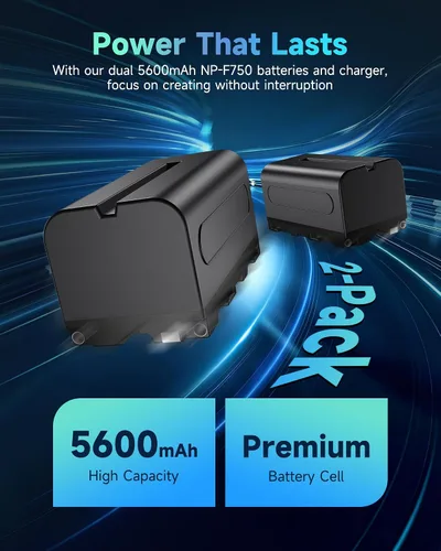 Vista 3 de FirstPower Batería NP-F750 (2 paquetes/5600mAh) y cargador USB dual para Sony NP-F550 F570 F750 F770 F960 F970 Batería Sony CCD-TRV215 CCD-TR917