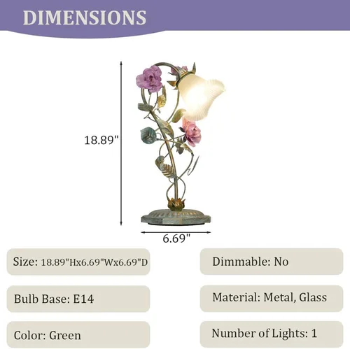 Vista 3 de Meefad Lámpara de mesa floral, elegantes lámparas de mesita de noche con pantalla de cristal, luz nocturna para niñas para escritorio pequeño