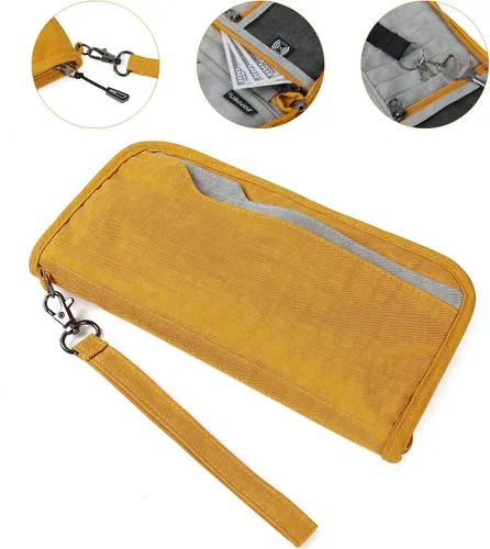Vista 6 de ZOPPEN Cartera de viaje RFID y organizador de documentos con cremallera con correa de muñeca extraíble, Cartera RFID