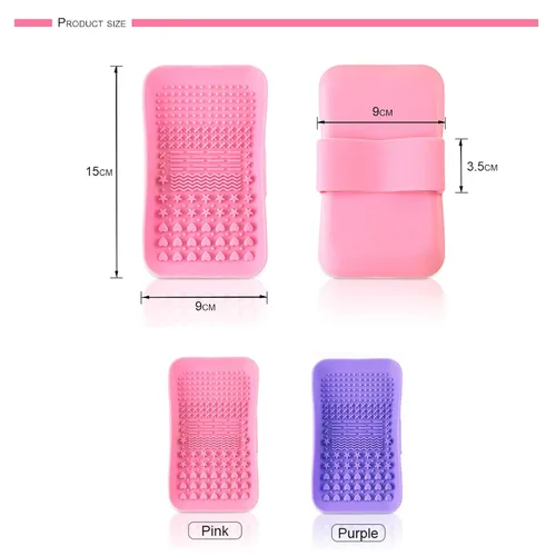 Vista 5 de Paquete de 2 alfombrillas de limpieza de brochas de maquillaje de silicona, limpiador de brochas de maquillaje portátil, herramienta de lavado
