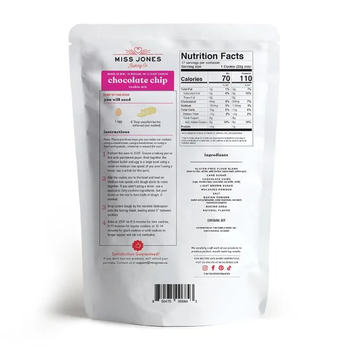 Vista 2 de Miss Jones Baking Mezcla de galletas con chispas de chocolate sin gluten, más chispas de chocolate, 50% menos azúcar, postres y golosinas endulzados