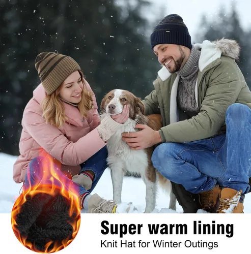 Vista 4 de Wmcaps Gorros de invierno para hombres y mujeres, gorro de invierno con forro polar cálido