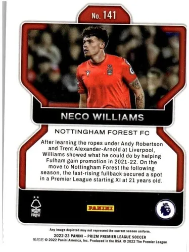 Vista 2 de 2022-23 PANINI PRIZM PREMEIR LEAGUE #141 NECO WILLIAMS NOTTINGHAM FOREST FC SOCCER OFFICIAL TRADING CARD OF THE PRO