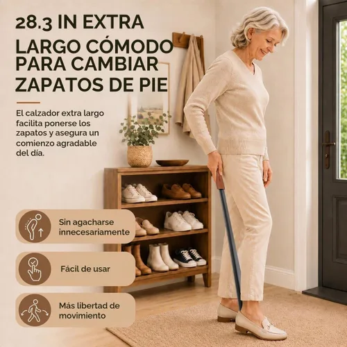 Vista 2 de ZOMAKE Extra Long Shoe Horn for Seniors, Metal Shoehorn Long handle Negro 28.3