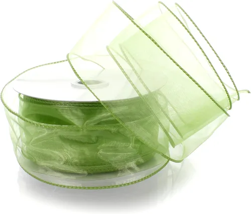 Vista 18 de Cinta de organza transparente con alambre de 2.5 pulgadas, color plateado de 10 yardas