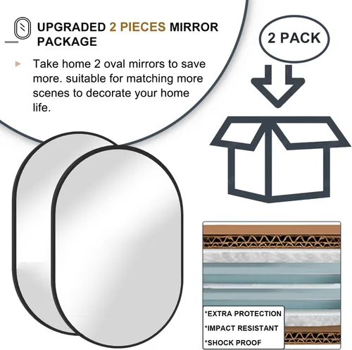 Vista 4 de Espejo ovalado de baño de 2 piezas, espejo de tocador de pared de cápsula, espejo de píldora de 20 x 30 pulgadas, espejo grande y moderno con marco