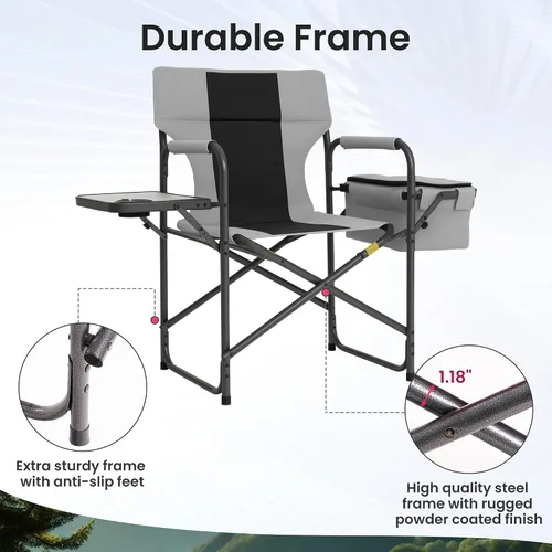 Vista 6 de Director - Silla de campamento – 400 libras resistente con bolsa enfriadora y bandeja lateral plegable, silla de césped portátil al aire libre