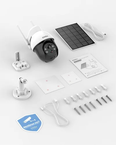 Vista 8 de aosu Cámara de seguridad solar inalámbrica para exteriores, cámara WiFi con batería de 3K/5MP para seguridad del hogar, PTZ panorámico, seguimiento