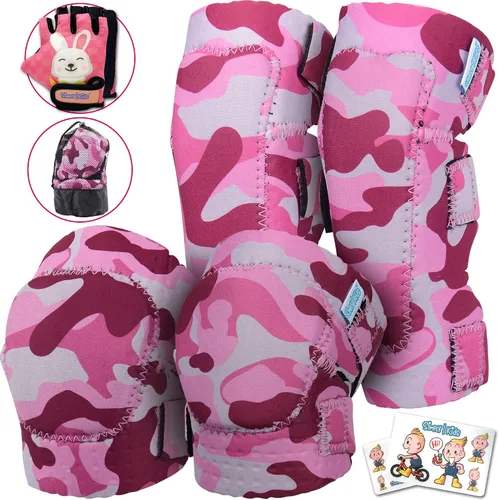 Vista 18 de Rodilleras y coderas para niños de estilo suave con guantes de bicicleta, equipo flexible resistente a los impactos para edades de 2 a 11 años