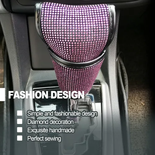 Vista 7 de KEVWR - Funda para palanca de cambios de coche con cristales brillantes, protector de palanca de cambios con brillo de strass, accesorios de Rosa