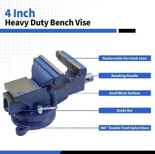 Vista 2 de Nakkaa - Tornillo de banco de 4" de hierro fundido dúctil con base de giro flexible de 360° con bloqueo de alta resistencia para el hogar