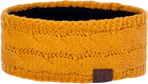 Vista 160 de C.C Cintillo elástico suave con punto trenzado para invierno, con forro mullido para el pelo, para calentar las orejas Negro
