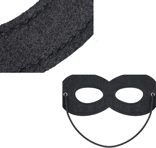 Vista 4 de Máscaras de fieltro de superhéroe negro, 6 medias máscaras de cuerda elástica ajustable, máscara de ojos de disfraz de Halloween, máscara