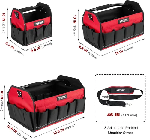 Vista 2 de HAUTMEC Bolsa de herramientas resistente de 3 piezas, organizador de bolsa de herramientas con parte superior abierta 1680D con marco rígido, mango