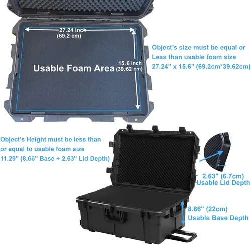 Vista 2 de Regetek Funda rígida impermeable, 33 x 21 x 14 pulgadas, funda para equipo con ruedas/espuma personalizable/mango retráctil para electrónica