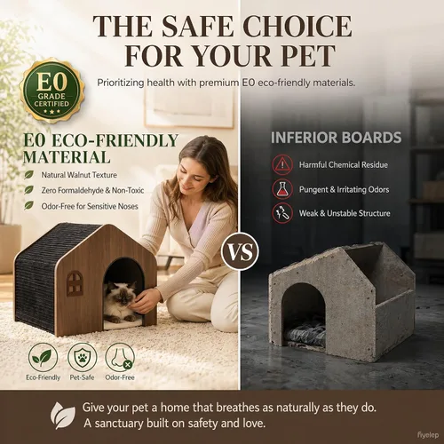 Vista 2 de Moderna casa de madera para gatos para interiores, cama tipo cueva cerrada de grado E0 con cojín lavable, muebles ecológicos no tóxicos
